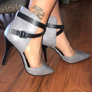 Gray and black heels